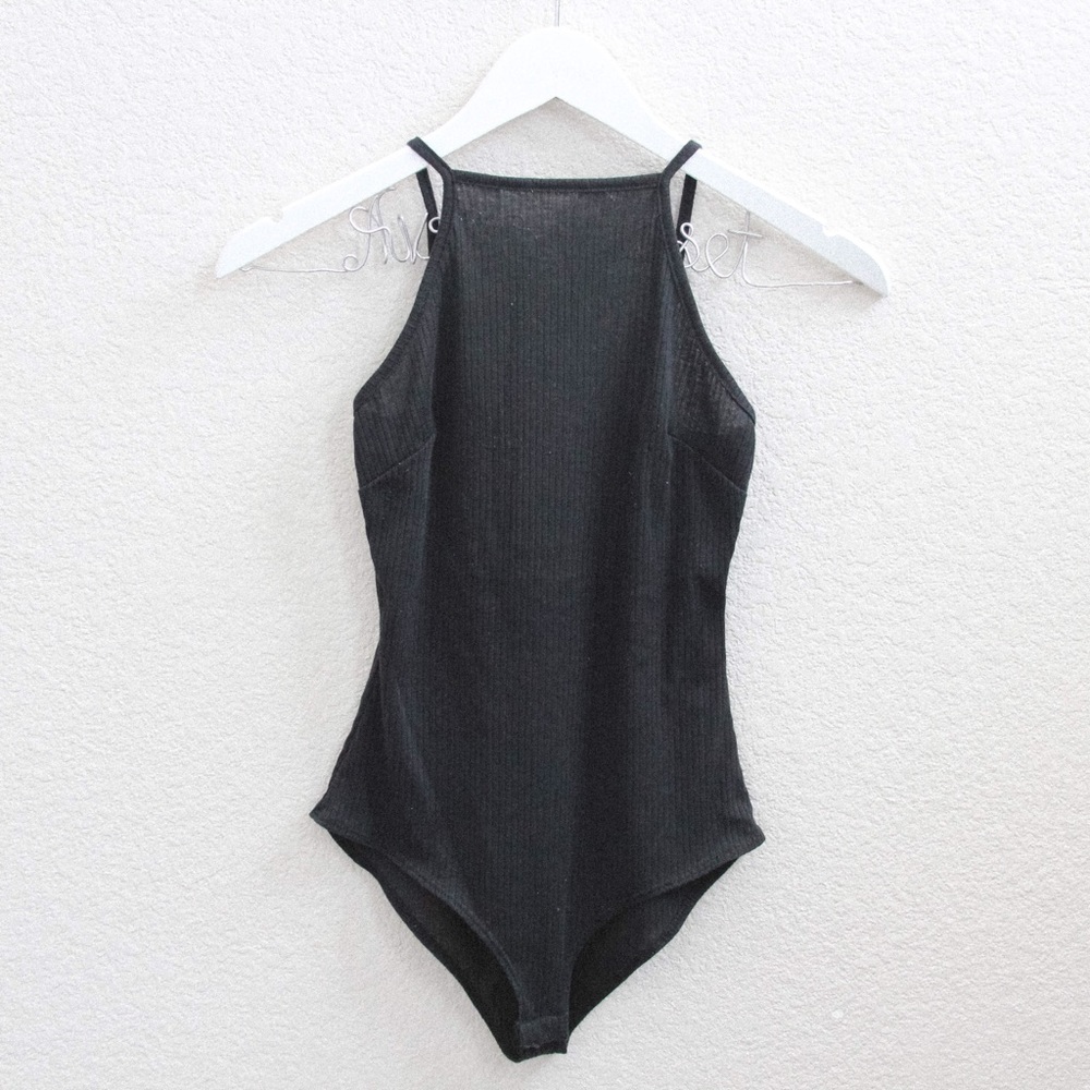 ♡ Charlotte Russe Black Ribbed High Neck Bodysuit ♡